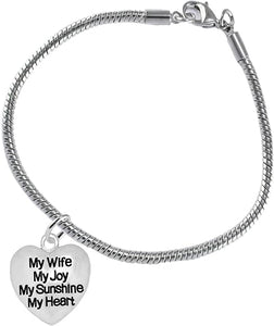 Message Jewelry, My Wife, My Joy, My Sunshine, My Heart, Bracelet, Hypoallergenic, Safe-Nickel, Lead, Free
