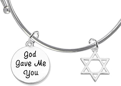 God Gave Me You, Star Of David, Hypoallergenic Adjustable Miracle Wire Bracelet, Safe-Nickel, Lead And Cadmium Free