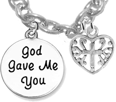 Children's, God Gave Me You, Beautiful Cross In Heart, Hypoallergenic Adjustable Necklace, Safe-Nickel, Lead And Cadmium Free