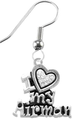 Air Force, I Love My Airman, Crystal Heart Earrings Hypoallergenic, Safe-Nickel, Lead Free