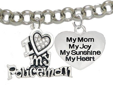 Policeman's, I Love My Policeman, My Mom, My Joy, My Sunshine, Adjustable Hypoallergenic, Safe-Nickel, Lead, Free