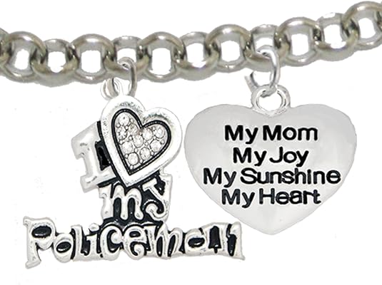 Policeman's, I Love My Policeman, My Mom, My Joy, My Sunshine, Adjustable Hypoallergenic, Safe-Nickel, Lead, Free