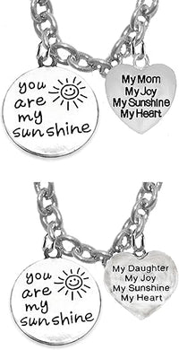 Very Special Mother Daughter,You Are My Sunshine, My Mom, My Daughter 18 Inch Necklaces(2),STERLING SILVER Solid .925 Sterling,Not Plated Or Coated.Cable Chain Necklaces,Charm-Nickel,Lead,Cadmium Free