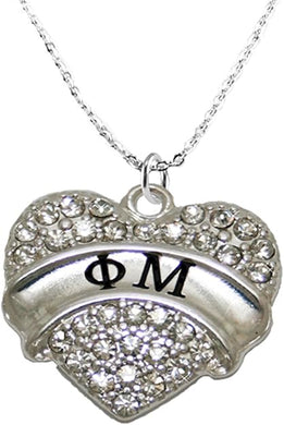 Phi Mu Crystal Heart Necklace - Licensed Sorority Jewelry Manufacturer