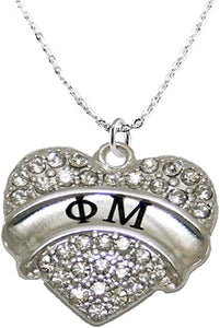 Phi Mu Crystal Heart Necklace - Licensed Sorority Jewelry Manufacturer