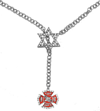 Jewish Firefighter, Through A Crystal Star of David, Necklace Hypoallergenic, Safe-Nickel, Lead, and Cadmium Free