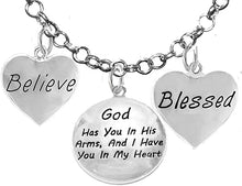 Believe, God Has You In His Arms, And I Have You In My Heart, Blessed, Adjustable Necklace, Hypoallergenic, Safe-Nickel, Lead, Cadmium Free