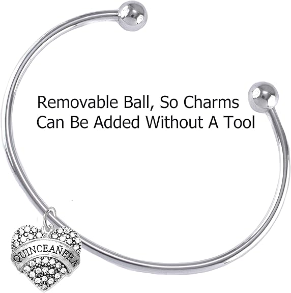 The Perfect Gift, Quinceanera Genuine Crystal Heart, Adjustable, Hypoallergenic Adjustable Bracelet, Safe-Nickel, Lead & Cadmium Free!