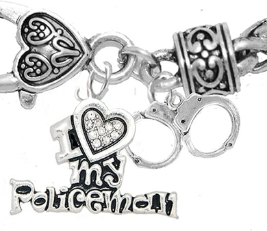 Policeman's, I Love My Policeman, with Handcuff's, Hypoallergenic, Safe-Nickel, Lead, Free