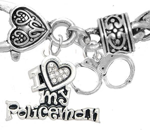 Policeman's, I Love My Policeman, with Handcuff's, Hypoallergenic, Safe-Nickel, Lead, Free