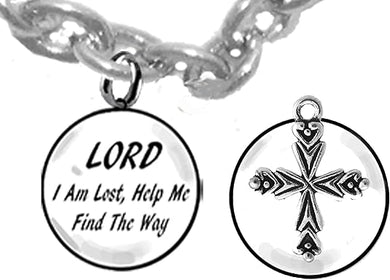 Lord I Am Lost, Help Me Find The Way, 2nd Charm Behind Charm. Beautiful Sculptured Antique Christian Cross, Hypoallergenic Adjustable Necklace. Nickel, Lead, And Cadmium Safe