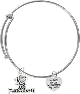 Policeman's, I Love My Policeman, My Wife, My Joy, My Sunshine, Adjustable Miracle Wire Bracelet, Hypoallergenic, Safe-Nickel, Lead, And Poisonous Camium Free