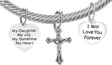 My Daughter, My Joy, My Sunshine, My Heart, and I Will Love You Forever, and A Crucifix, Adjustable Bracelet Nickle, Lead, Cadmium Free