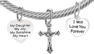 My Daughter, My Joy, My Sunshine, My Heart, and I Will Love You Forever, and A Crucifix, Adjustable Bracelet Nickle, Lead, Cadmium Free