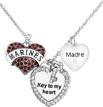 Marine Madre, Key to My Heart, Crystal Madre Heart Charm Necklace, Hypoallergenic, Safe-Nickel, Lead, Free