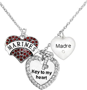 Marine Madre, Key to My Heart, Crystal Madre Heart Charm Necklace, Hypoallergenic, Safe-Nickel, Lead, Free