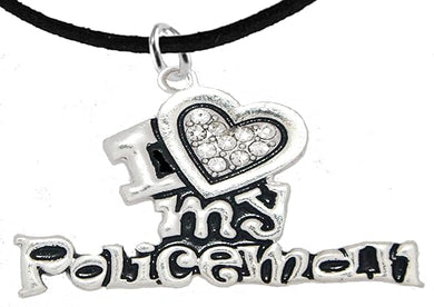 Policeman's, I Love My Policeman, Adjustable Black Suede Bracelet, Hypoallergenic, Safe-Nickel, Lead, Free