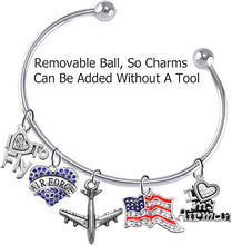 Air Force, 5 Charm Bracelet, I Love My Airman, I Love To Fly, Jet, Flag, And Heart, Adjustable, Removable Ball, Add Charms Without Tools, Hypoallergenic, Safe-No Nickel, Lead, Or Cadmium