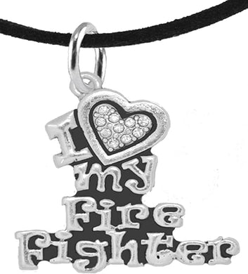 Firefighter, I Love My Firefighter, Genuine Crystal, Necklace, Hypoallergenic, Safe-Nickel, Lead, Free