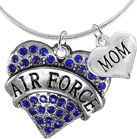 Air Force Mom Heart Necklace, Adjustable, Hypoallergenic, Will NOT Irritate Anyone with Sensitive Skin. Safe- Nickel, Lead and Cadmium Free