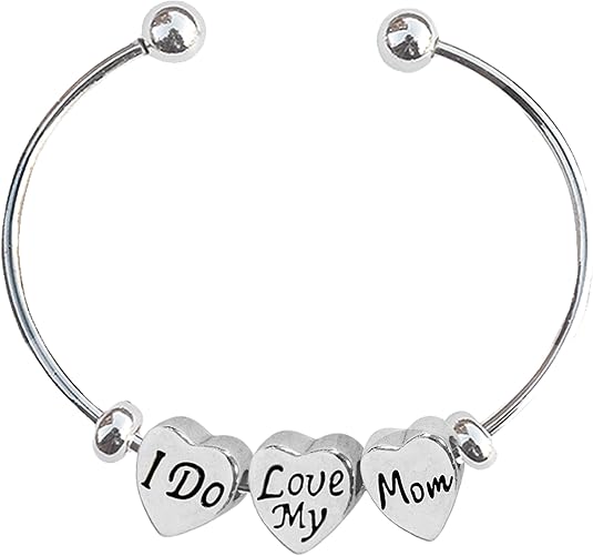 Sooo...Cute! I Do Love My Mom, Mother, Mommy Hearts, Adjustable, Flexible Cuff Bracelet,With Silver Metal Finish-Overcoat Protection™, NoNickel, Lead, Or Poisonous Cadmium