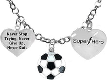 Soccer, Never Stop Trying, Never Give Up, Super Hero, " Soccer Player Jewelry" Adjustable Necklace Hypoallergenic, Safe-Nickel, Lead Free