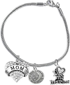 Marine, I Love You to The Moon and Back, Crystal I Love My Marine, Snake Chain Bracelet, Hypoallergenic, Safe-Nickel, Lead, Cadmium Free