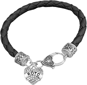 ROTC, Genuine Black Leather Bracelet, Hypoallergenic Safe-Nickel, Lead And Cadmium Free