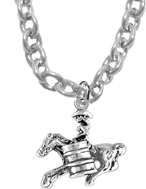 Barrel Racing, Cowgirl, Sterling Silver Solid .925 Sterling, Not Plated Or Coated. Cable Chain Necklace, Charm-Nickel, Lead, Cadmium Free