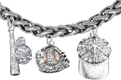 Baseball, Glove, Genuine Crystal. Bat, Caps Bracelet, Hypoallergenic, Safe-Nickel & Lead, Free