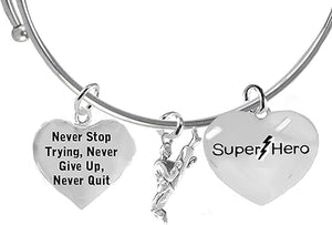 Martial Arts, Kickboxing Jewelry, Karate Jewelry, Super Hero, Never Stop Trying, Never Give Up, " Martial Arts Jewelry" Adjustable Bracelet Hypoallergenic, Safe-Nickel, Lead Free