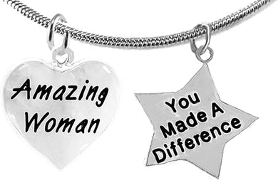 Amazing Women, You Made A Difference, Motivational Adjustable Chain Necklace, Hypoallergenic, Safe-Nickel, Lead, Cadmium Free