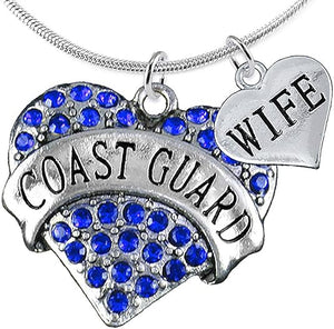 Coast Guard Wife Heart Necklace, Adjustable, Hypoallergenic, Will NOT Irritate Anyone with Sensitive Skin. Safe- Nickel, Lead and Cadmium Free