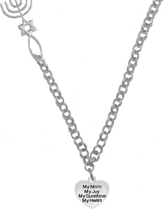 My Mom, My Joy, My Sunshine, My Heart, Messianic Adjustable Necklace With Menorah, Star Of David, Christian Fish, Hypoallergenic, Safe-Nickel, Lead, Cadmium Free