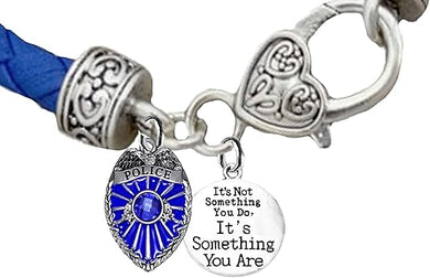 Police, It's Not Something You Do, It's Something You are,Genuine Leather Bracelet, Light Blue, Hypoallergenic Safe-Nickel, Lead and Cadmium Free