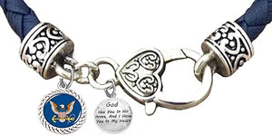Navy, God Has You In His Arms, And I Have You In My Heart, Navy Leather Bracelet, US Navy Bracelet, Navy Jewelry, Hypoallergenic-Safe, No Nickel, Lead, Or Poisonous Cadmium In Bracelet