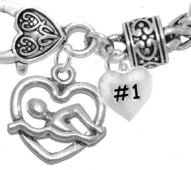I Love Swimming #1 Heart Bracelet, Hypoallergenic, Safe-Nickel Free, No Poisonous Lead Or Cadmium