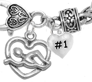I Love Swimming #1 Heart Bracelet, Hypoallergenic, Safe-Nickel Free, No Poisonous Lead Or Cadmium