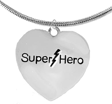 Super Hero Heart Charm On A Adjustable Snake Chain Necklace, Hypoallergenic Safe- No Nickel. Lead, Or Poisonous Cadmium