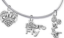 Cheer Crystal Heart, Crystal I Love To Fly, Jumping Cheerleader, Hypoallergenic, Adjustable, Add-A-Charm Yourself, Removable Ball, Silvertone Charm Bracelet, Nickel, Lead, And Cadmium Free