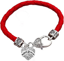Marine Mom Vintage Antique Silver Clasp/Genuine Red Leather Bracelet, Hypoallergenic, Safe-No Nickel, No Lead and No Poisonous Cadmium
