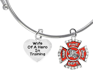 Firefighter, Wife Of A Hero In Training, Fire Department Charm, On A Adjustable Miracle Wire Bracelet, Hypoallergenic Safe-Nickel, Lead And Cadmium Free