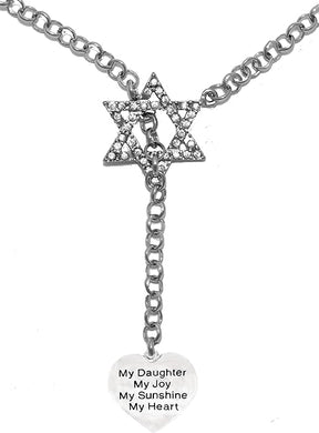 Jewish My Daughter, My Joy, My Sunshine, My Heart, On A Heart, Through A Crystal Star Of David, Necklace Hypoallergenic, Safe-Nickel, Lead, And Cadmium Free