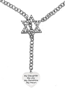 Jewish My Daughter, My Joy, My Sunshine, My Heart, On A Heart, Through A Crystal Star Of David, Necklace Hypoallergenic, Safe-Nickel, Lead, And Cadmium Free