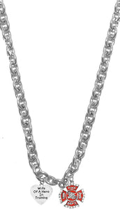 Firefighter, Wife Of A Hero In Training, Fire Department Charm, On A Adjustable Cable Chain Necklace, Hypoallergenic Safe-Nickel, Lead And Cadmium Free