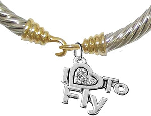 I Love To Fly, Hypoallergenic Genuine Cable Gold/Silvertone Charm Bracelet, Nickel, Lead, And Cadmium Free