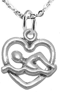 I Love Swimming Necklace Adjustable Hypoallergenic, Safe-Nicke Free, No Poisonous Lead Or Cadmium