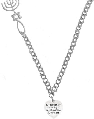 My Daughter, My Joy, My Sunshine, My Heart, Messianic Seal Of Jerusalem, Adjustable Necklace With Menorah, Star Of David, Christian Fish, Hypoallergenic, Safe-Nickel, Lead, Cadmium Free