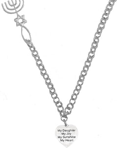 My Daughter, My Joy, My Sunshine, My Heart, Messianic Seal Of Jerusalem, Adjustable Necklace With Menorah, Star Of David, Christian Fish, Hypoallergenic, Safe-Nickel, Lead, Cadmium Free