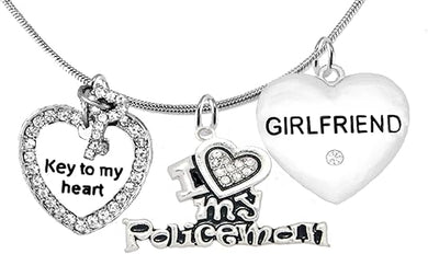 Policeman's, I Love My Policeman, Girlfriend, Key To My Heart, Adjustable Snake Chain Necklace., Hypoallergenic, Safe-Nickel, Lead, Free